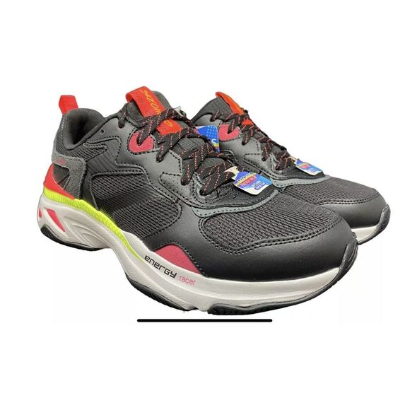 Women's Size 8 Skechers Energy Racer EMBRACE HER Black/PINK/NEON YELLOW Sneakers - Picture 7 of 9